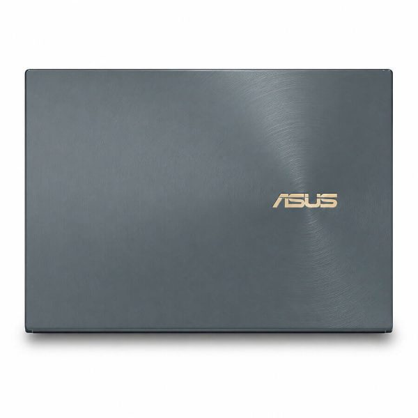 ASUS ZenBook UX425J 上蓋外觀，鐵灰色金屬髮絲紋設計，ASUS Logo 展示。