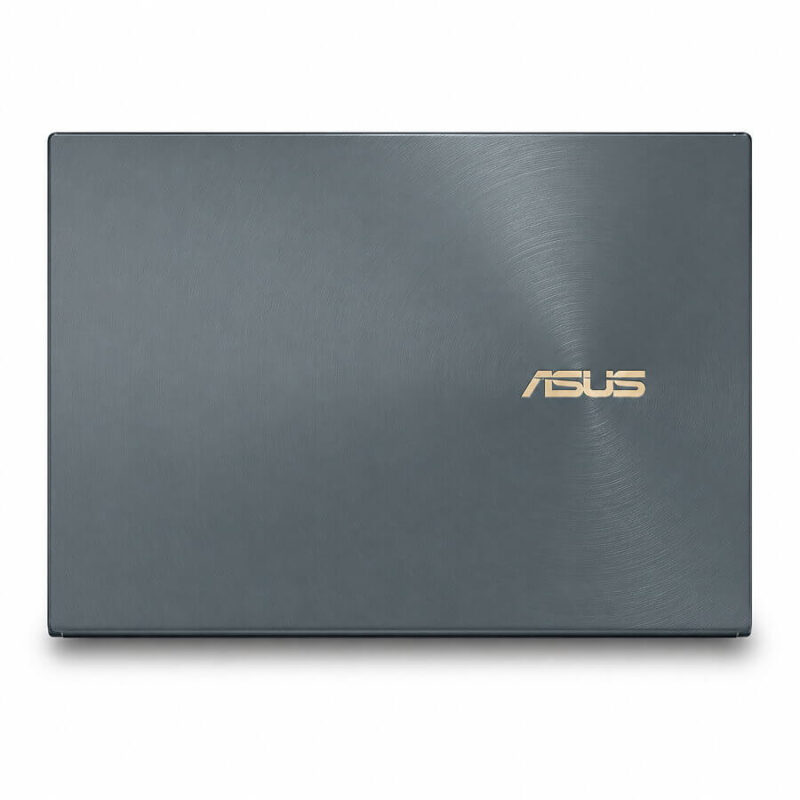 ASUS ZenBook UX425J 上蓋外觀，鐵灰色金屬髮絲紋設計，ASUS Logo 展示。