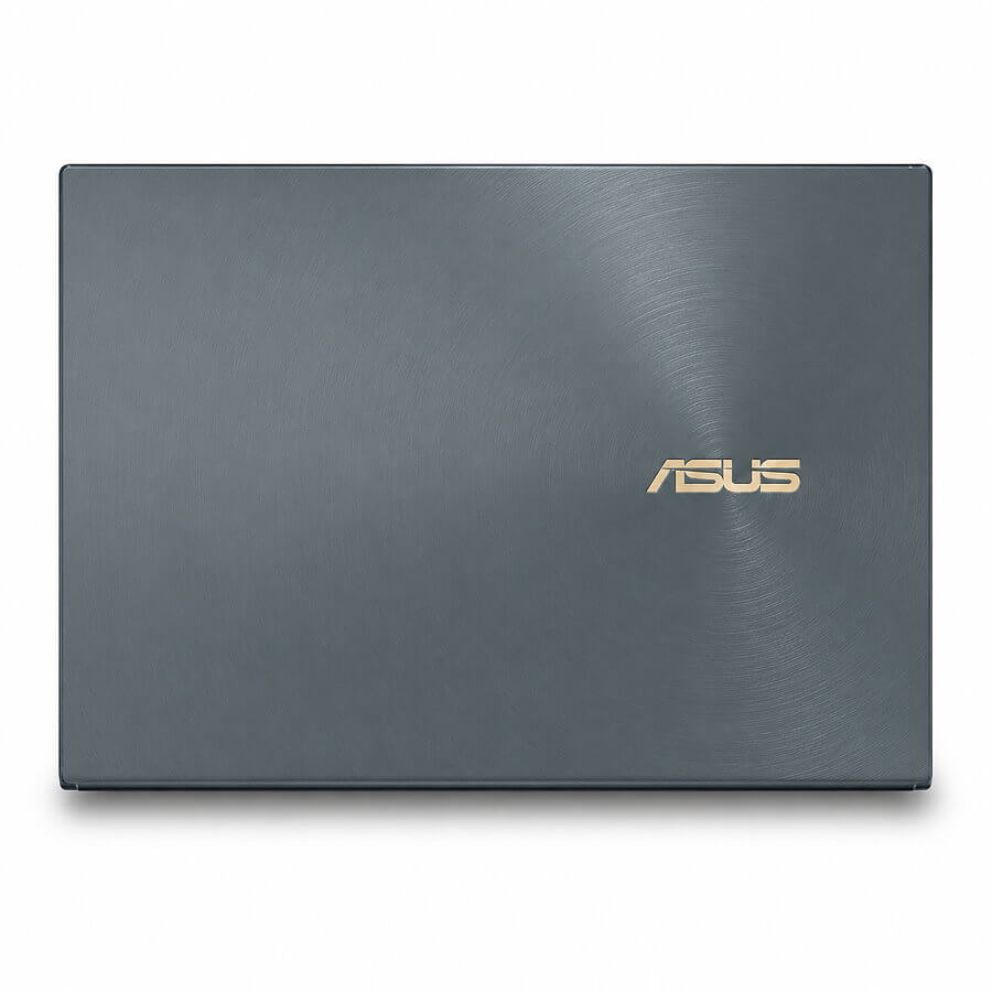 ASUS ZenBook UX425J 上蓋外觀,鐵灰色金屬髮絲紋設計,ASUS Logo 展示。