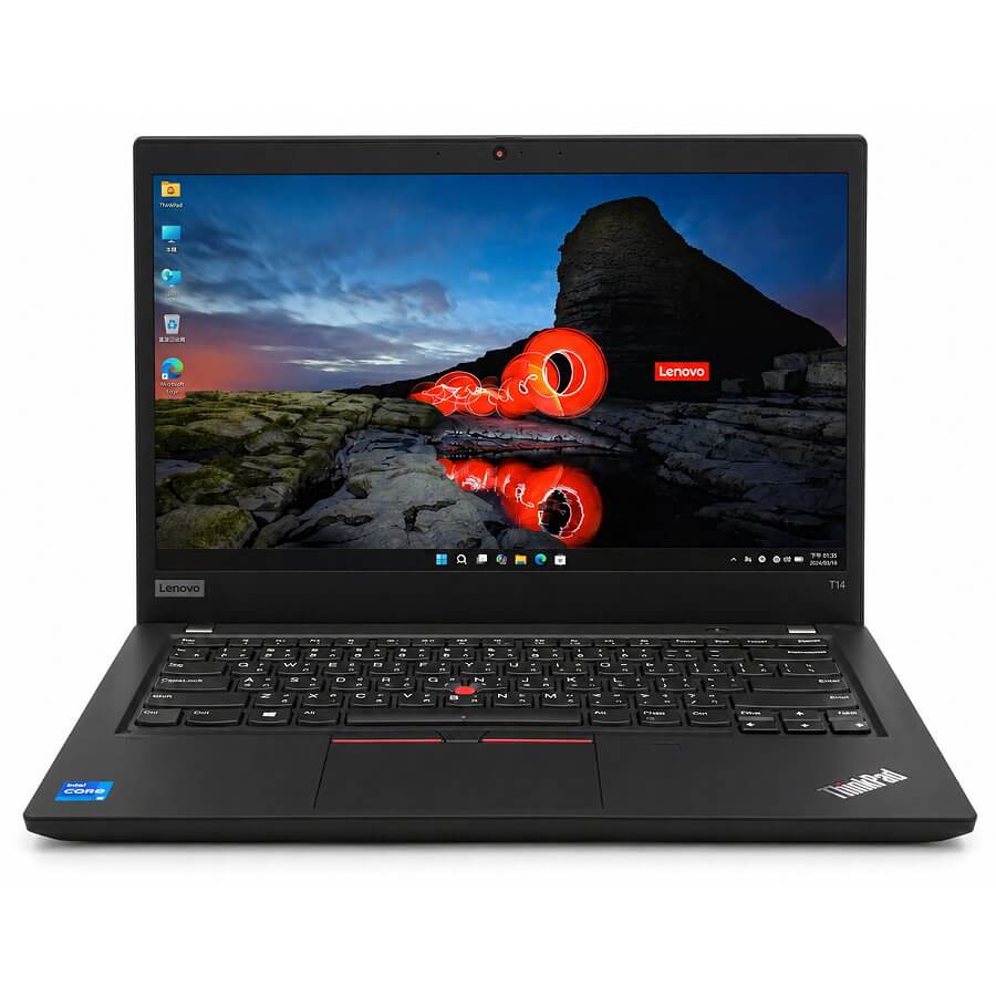 Lenovo ThinkPad T14 Gen2 Front View Lenovo ThinkPad T14 Gen2 正面展示,14 吋 FHD 商務二手筆電,搭載 Intel Core i5-1135G7、MX450 2GB 獨立顯示卡。