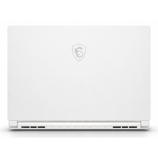 MSI Stealth 15M A11SEK 白色筆電背面上蓋與 MSI 龍盾標誌