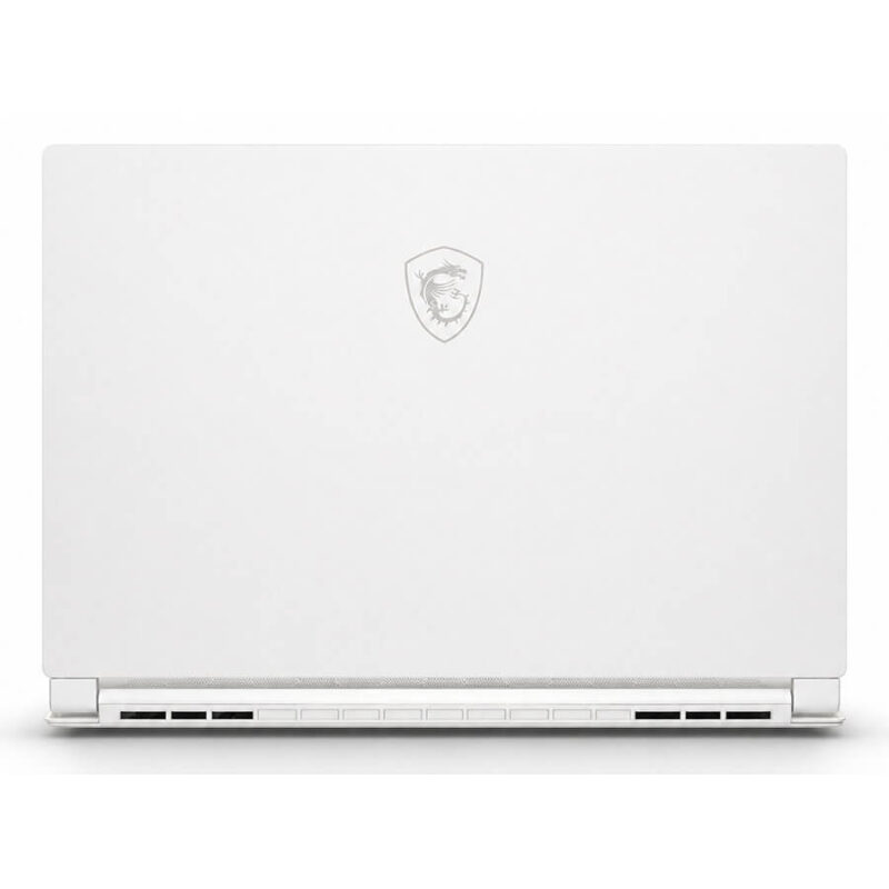 MSI Stealth 15M A11SEK 白色筆電背面上蓋與 MSI 龍盾標誌