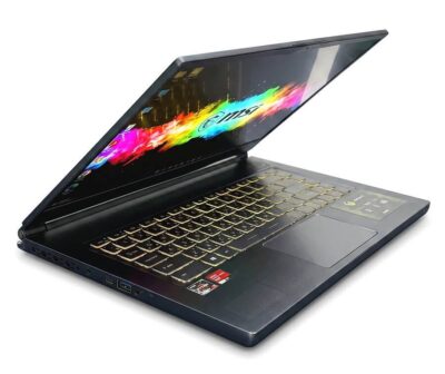MSI Delta 15 A5EFK 左前45度外觀,RGB 鍵盤與機身設計展示