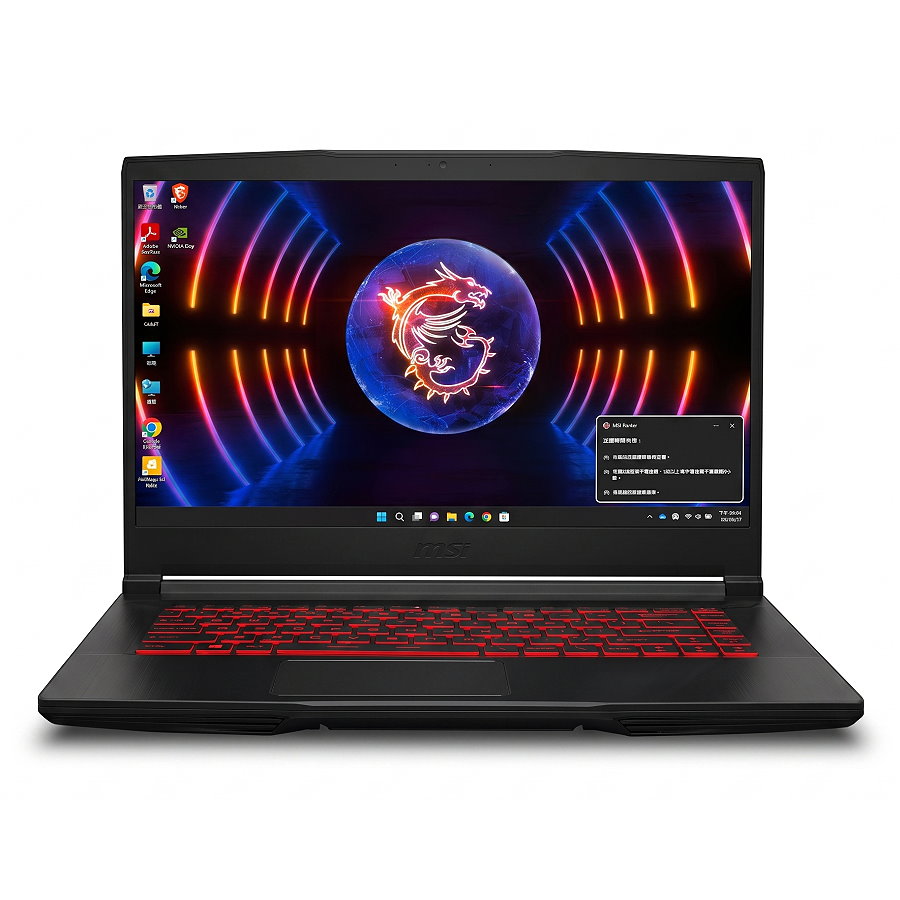 MSI GF63 Thin 11SC font view MSI GF63 Thin 11SC 電競筆電正面開蓋外觀