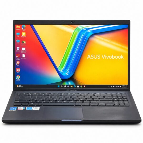 ASUS ExpertBook B1500CEAE laptop front view with screen on and numeric keypad