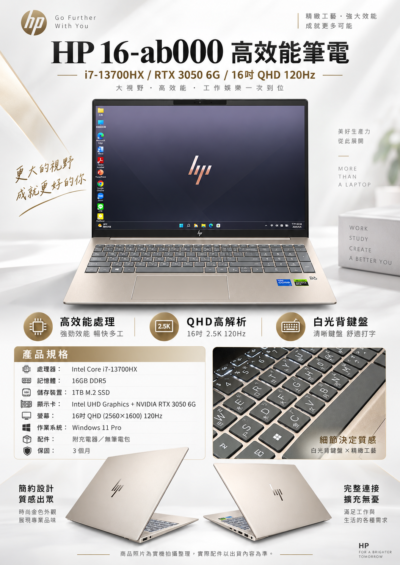 HP 16-ab000 16吋高效能輕薄二手工作筆電 i7-13700HX RTX 3050 6GB QHD 120Hz 1TB SSD：圖片 7