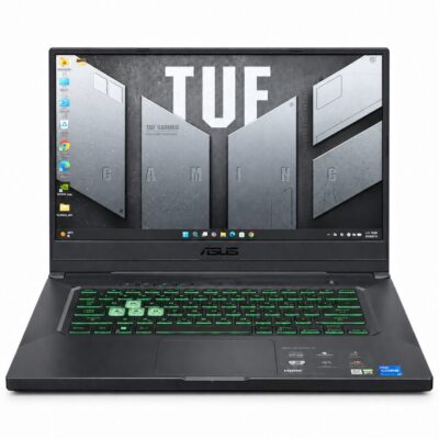ASUS TUF Dash F15 FX516PM 二手電競筆電正面與綠色背光鍵盤