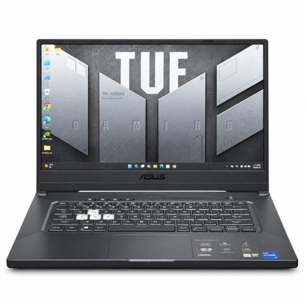 ASUS TUF Dash F15 FX516PM 二手電競筆電正面與綠色背光鍵盤