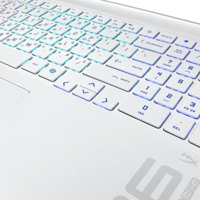 HP OMEN 16-am0000 white RGB backlit keyboard close-up