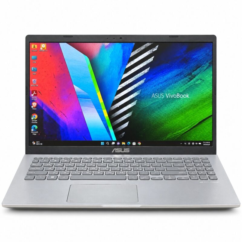 ASUS-X509JB-front ASUS VivoBook X509JB silver laptop front view with screen and numeric keypad