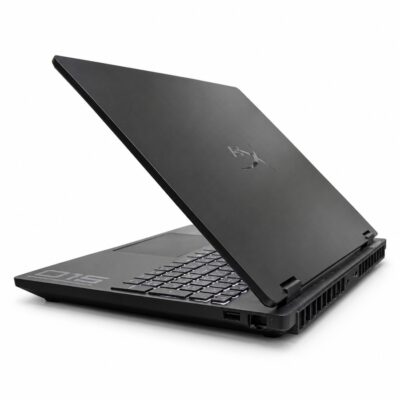 HP OMEN laptop right side view showing USB-A, Ethernet port and rear cooling vents