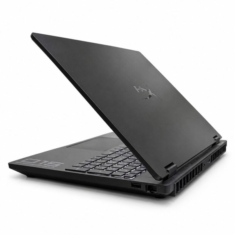 HP OMEN laptop right side view showing USB-A, Ethernet port and rear cooling vents